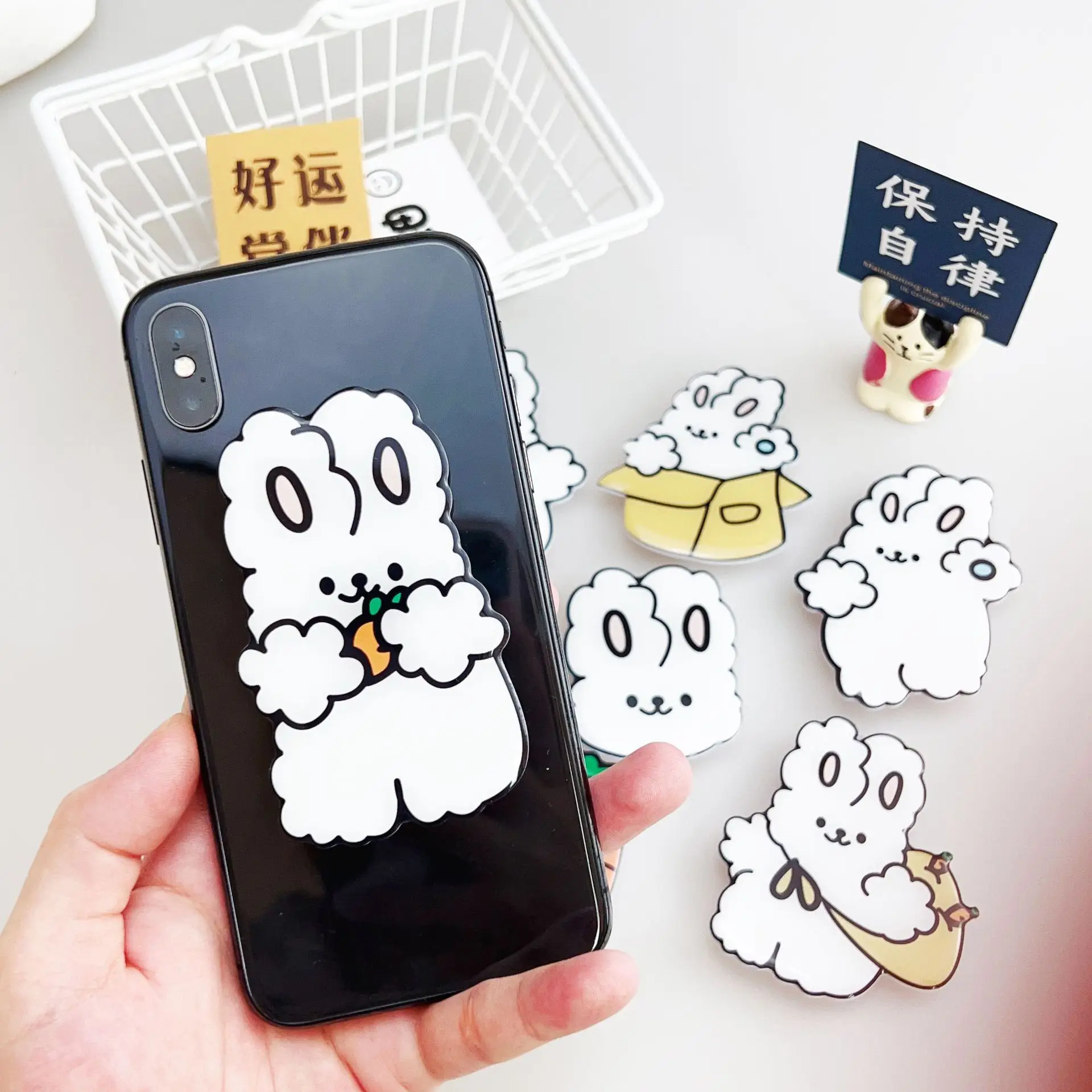 Lovely Rabbit Cell Phone Holder Cute Expanding Stand and Grip Air Cushion Bracket Back Sticker Telescopic Bracket Desktop