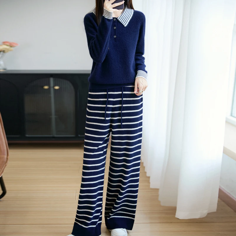 TLOML 신상 여성 울 하프 버튼 풀오버 캐주얼 턴다운 칼라 캐시미어 스웨터 가을 겨울 100% 메리노 울 니트