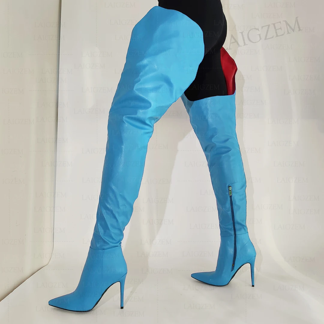 ZHIMA Women Thigh High Boots Sexy Pointed Toe Thin High Heels Side Zip Boots Over Knee Ladies Shoes Woman Plus Size 38 43 45 47 image 2