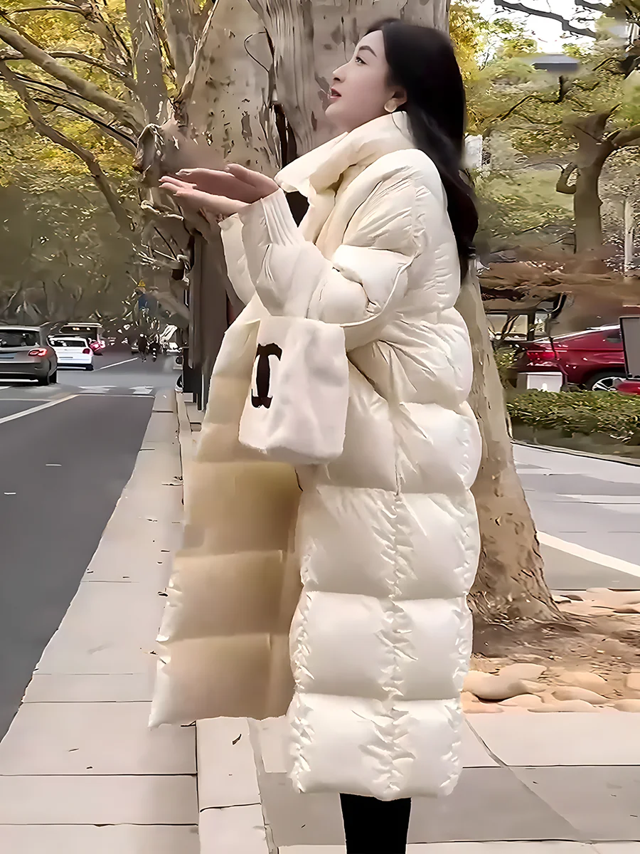 Faionable Thiened Fce forrado blanco Du down Jaet abrigo de invierno para mujer cuello grande todo combinado Sli nueva llegada