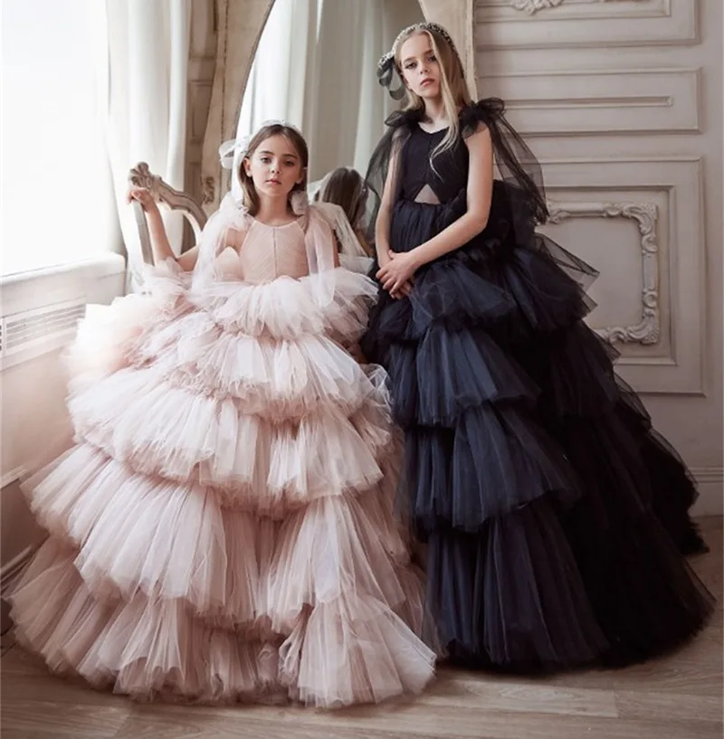 

Flower Girl Wedding Dresses Bean Paste Pink Girl Princess Dress Long Sleeveless Gowns Birthday Gown Beauty Pageant Customized