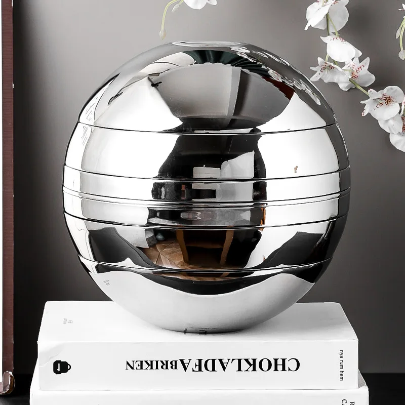 304 stainless steel  set bowls and plates seven-piece set of artistic sphere  glossy double-layer anti-scalding dishes
