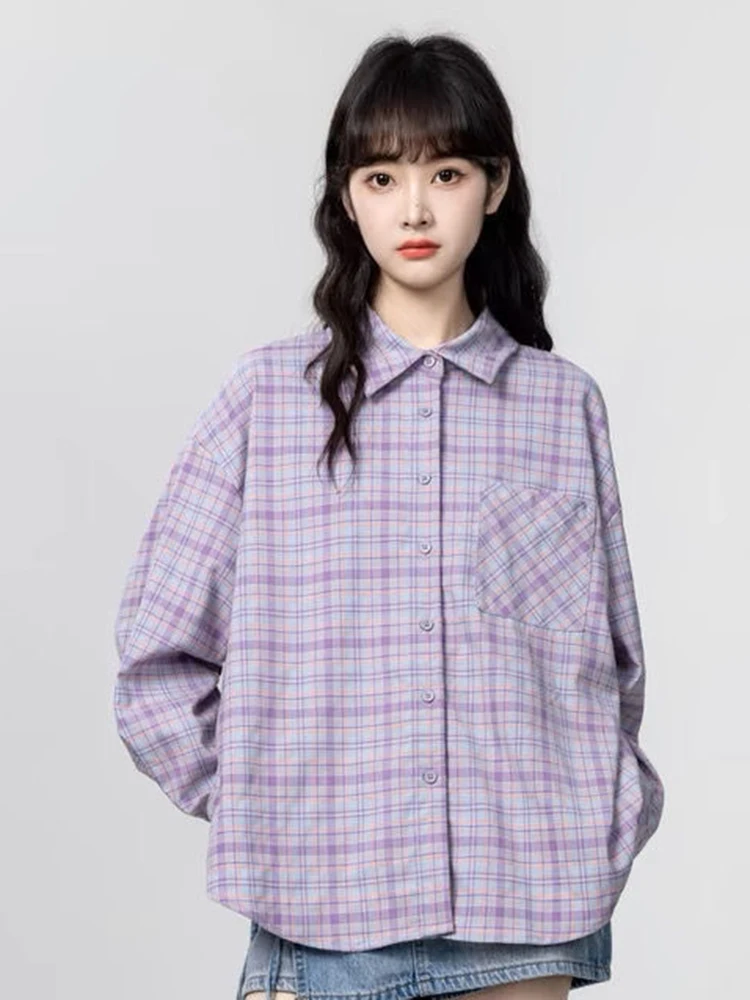 Camicia a maniche lunghe a righe giapponesi Donna Camicetta monopetto casual vintage Autunno Nuovo top in cotone 100% a prova di sole allentato da donna