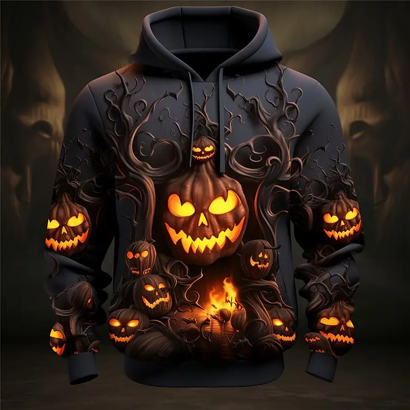 

Halloween Men's Pumpkin 3D Hoodie Sweatshirt Punk Exaggerated Long Sleeve Crew Neck Club Streetwear Drawstring Fall Winter tops