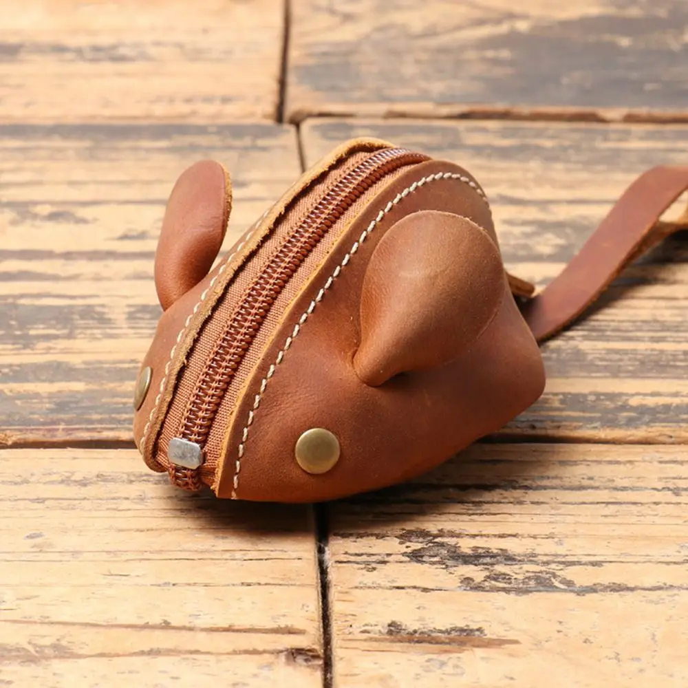 Creative Retro Mouse Purse Leather Cute Mini Coin Purse Fashion Zipper Key Bag Student