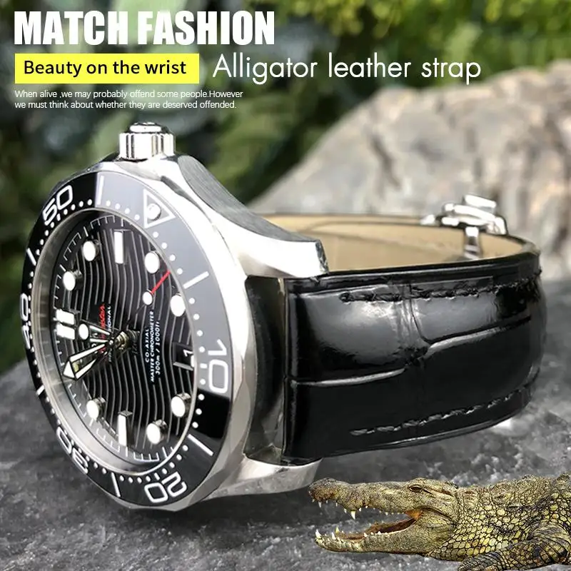 MAISITU Cowhide 20mm 21mm 22mm 19mm Alligator Leather Watchband For Omega De Ville Seamaster Specialities Custom Watch Strap