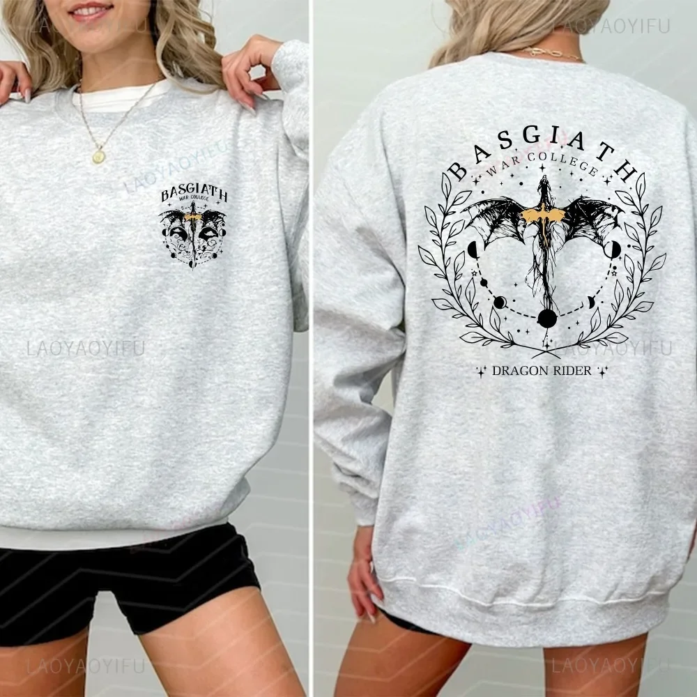 Fourth Wing Double Sided Hoodie Rebecca Yarros War College Sweatshirt for Both Men and Women Hooded Long Sleeve O-Neck Pullovers