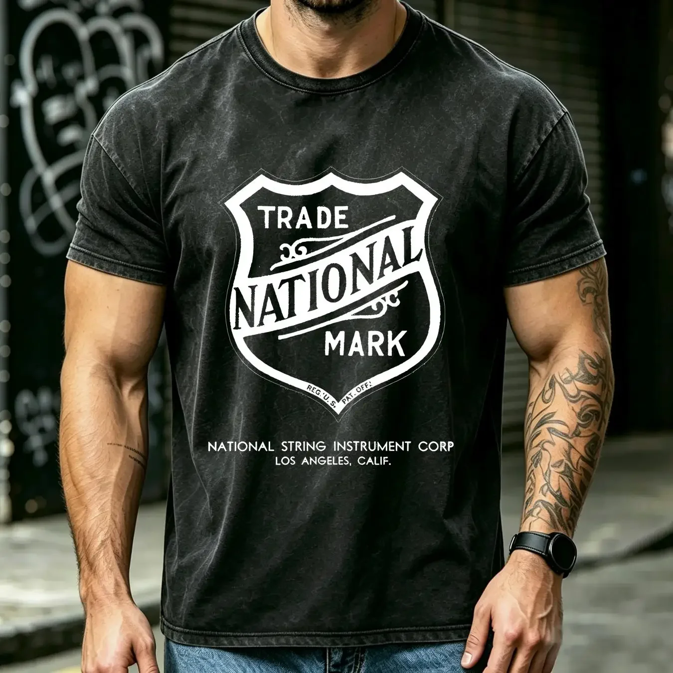washed T Shirt Vintage 1929 National Guitar Shield Classic Shir Baseball cap Snapback Caps Knitted Hat vintage Washed Versatile