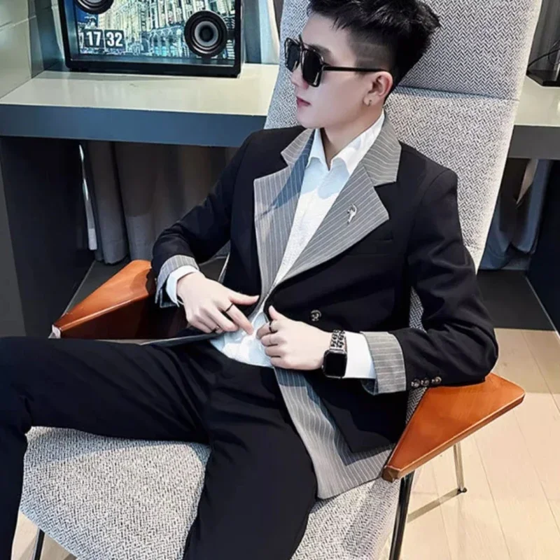 Oversize Male Blazer Black Party Coat Men\'s Suit Jackets Plus Big Size High Quality Vintage Simple Breasted Summer Menswear 2024