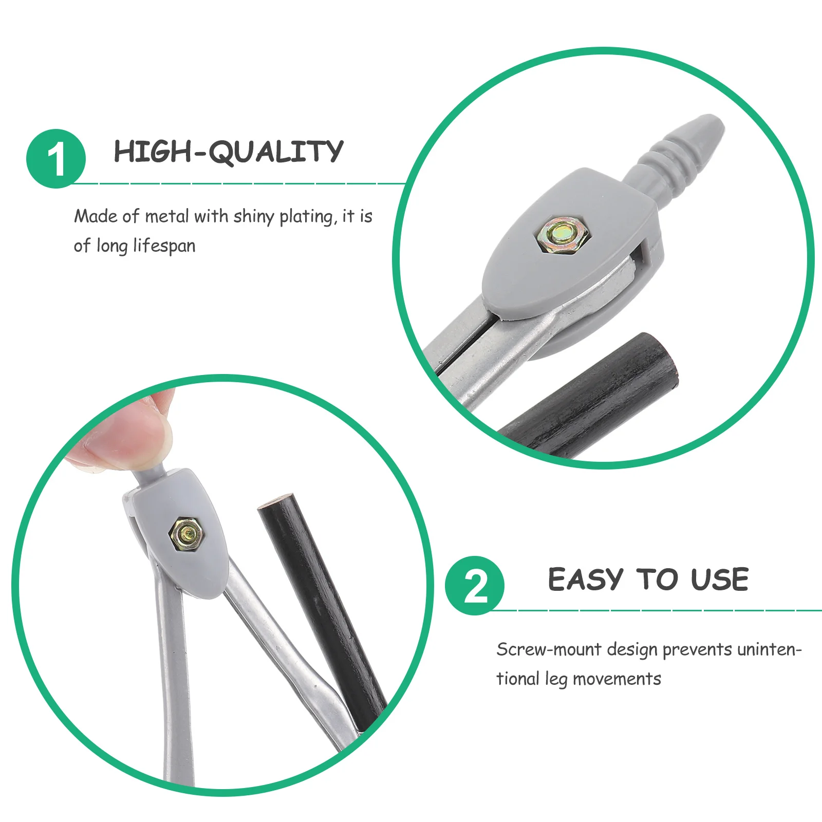 

Simple Practical Metal Compass for Precision Geometry Drawing Drafting Math School Office Supplies with Pencil Holder