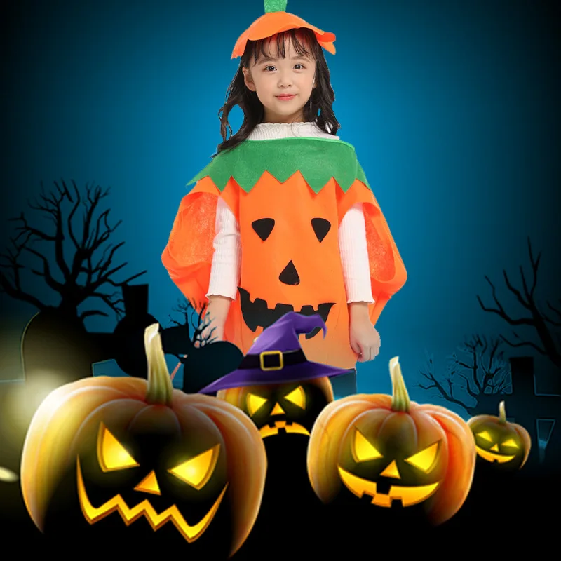 Adults Kids Pumpkin Clothes Hat Set Handbag Cosplay Costume Pumpkin Jumpsuit Holiday Performance Clothes Halloween Costume