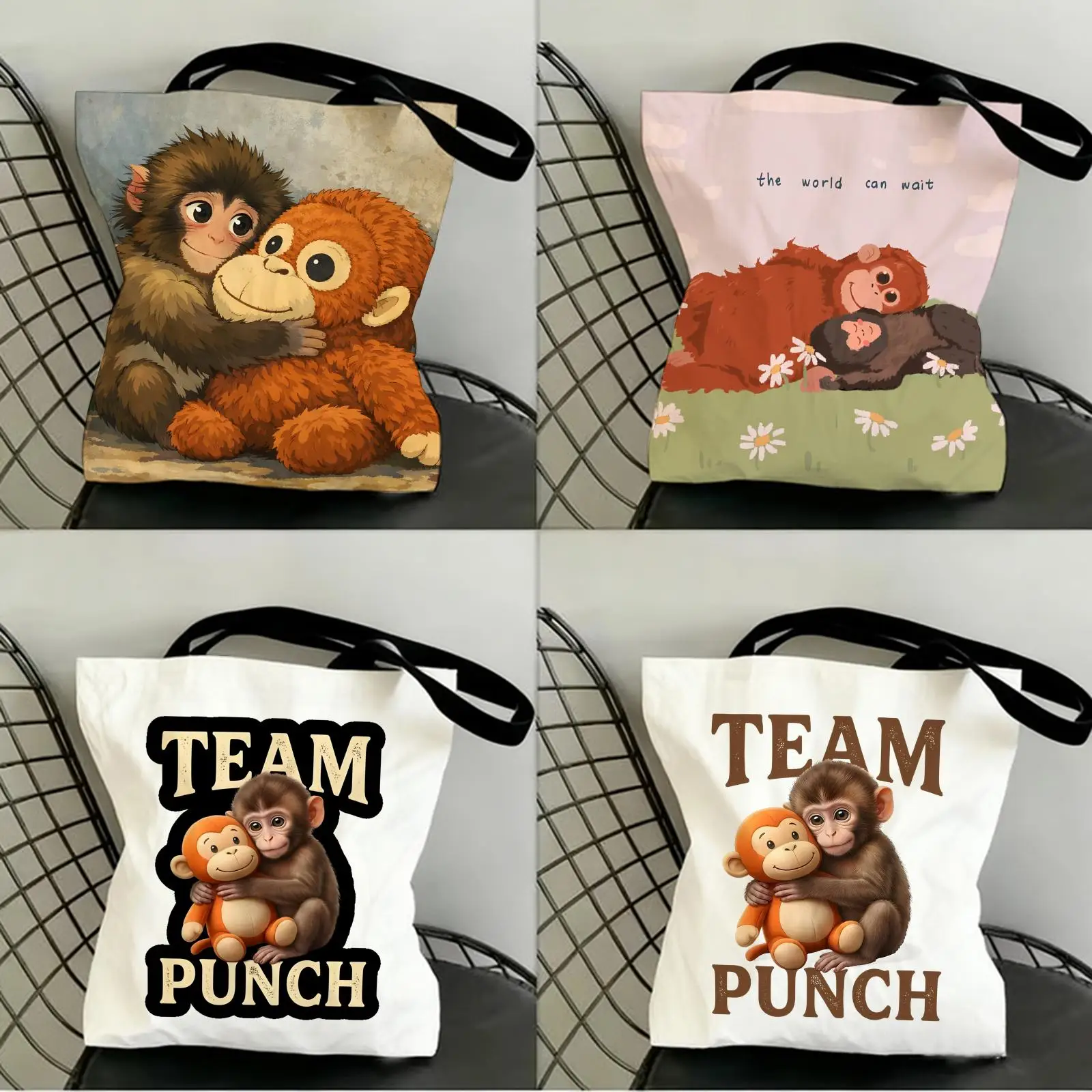 

Punch Monkey Storage Bags Canvas Double-Sided Print Shopping Bag Large Capacity Aesthetic Reusable Tote Bag