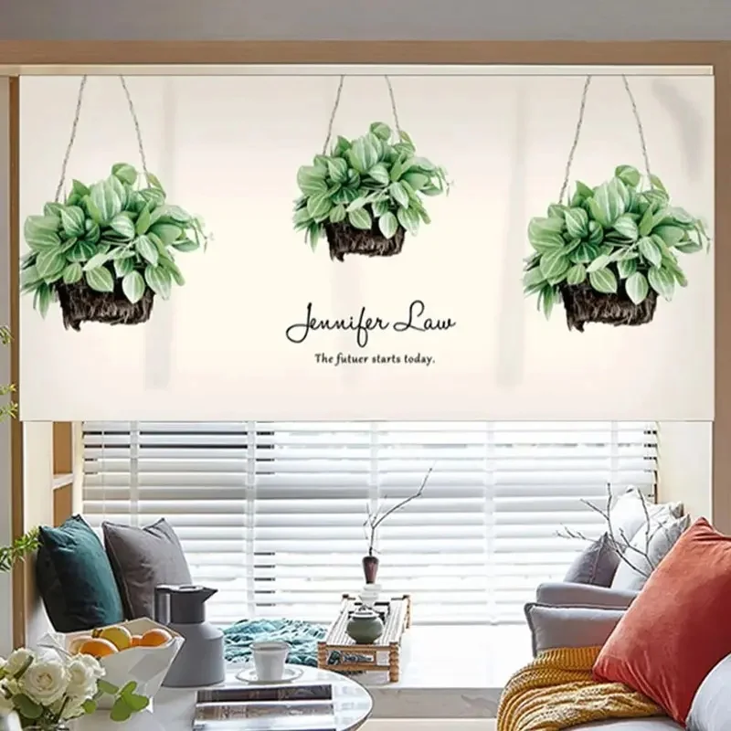 VIKAMA Watercolor Potted Floral Triangle Curtain, Lavender Eucalyptus Vase Print Fabric Pennant Valance for Kitchen Window Decor