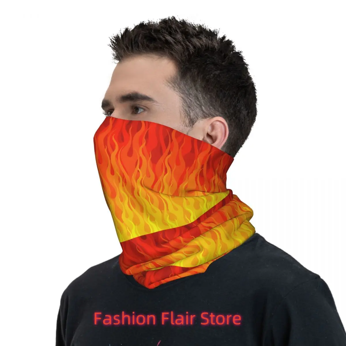 Red Orange Yellow Burning Flames And Fire Bath Mat Bandana Neck Cover Printed Wrap Scarf Multi-use Cycling Riding for Men Unisex view 4