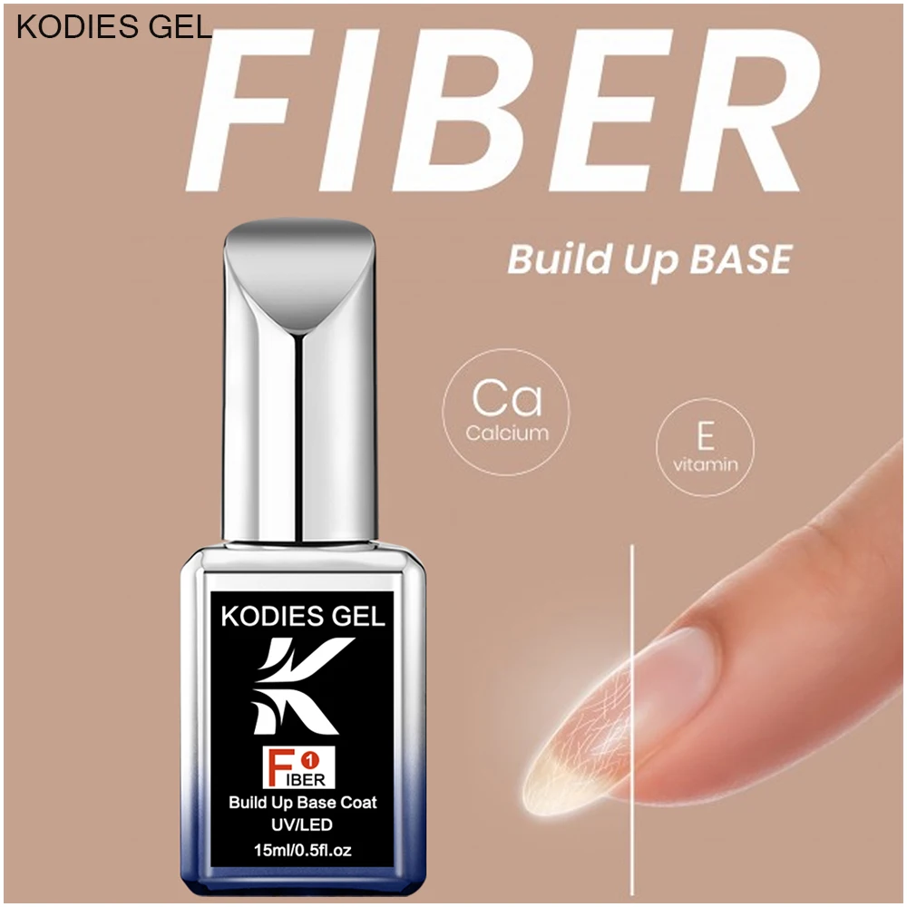 KODIES GEL Calcium Fiber Base Gel Polish Clear Micro Fiberglass Nails Repair Base Coat Semi Permanent UV Strong Shield Varnish