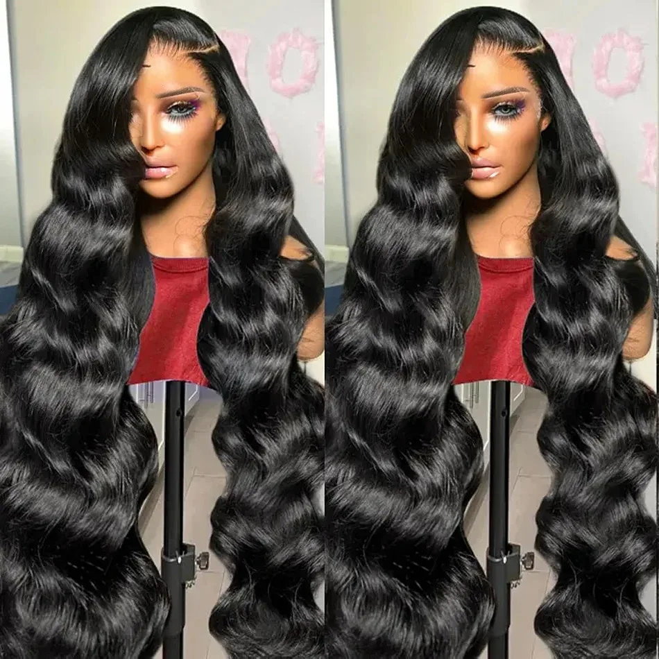 13x4 HD Transparent Body Wave 250 Density Lace Frontal Human Hair Wig 30 40 Inch Front 5x5 Glueles Wig PrePlucked For Women