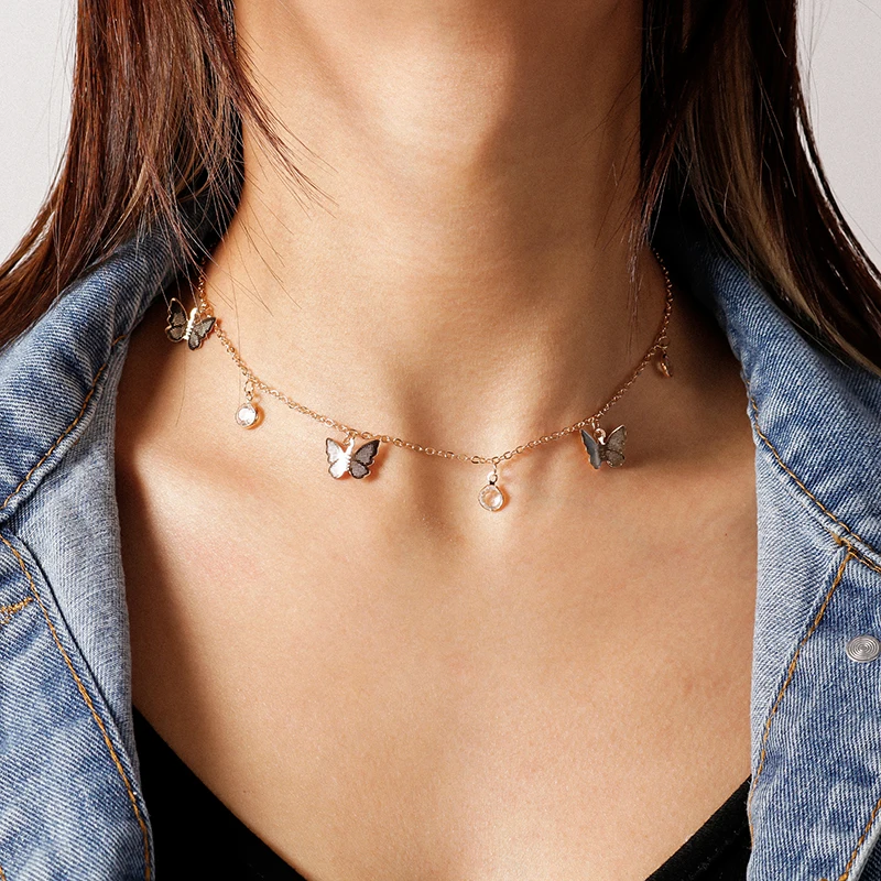 Aihua Niedliche kleine türkische Glücksauge-Schmetterlings-Halskette für Frauen, Statement-Halskette, Halsketten, Chocker, Damenschmuck – Detail 15