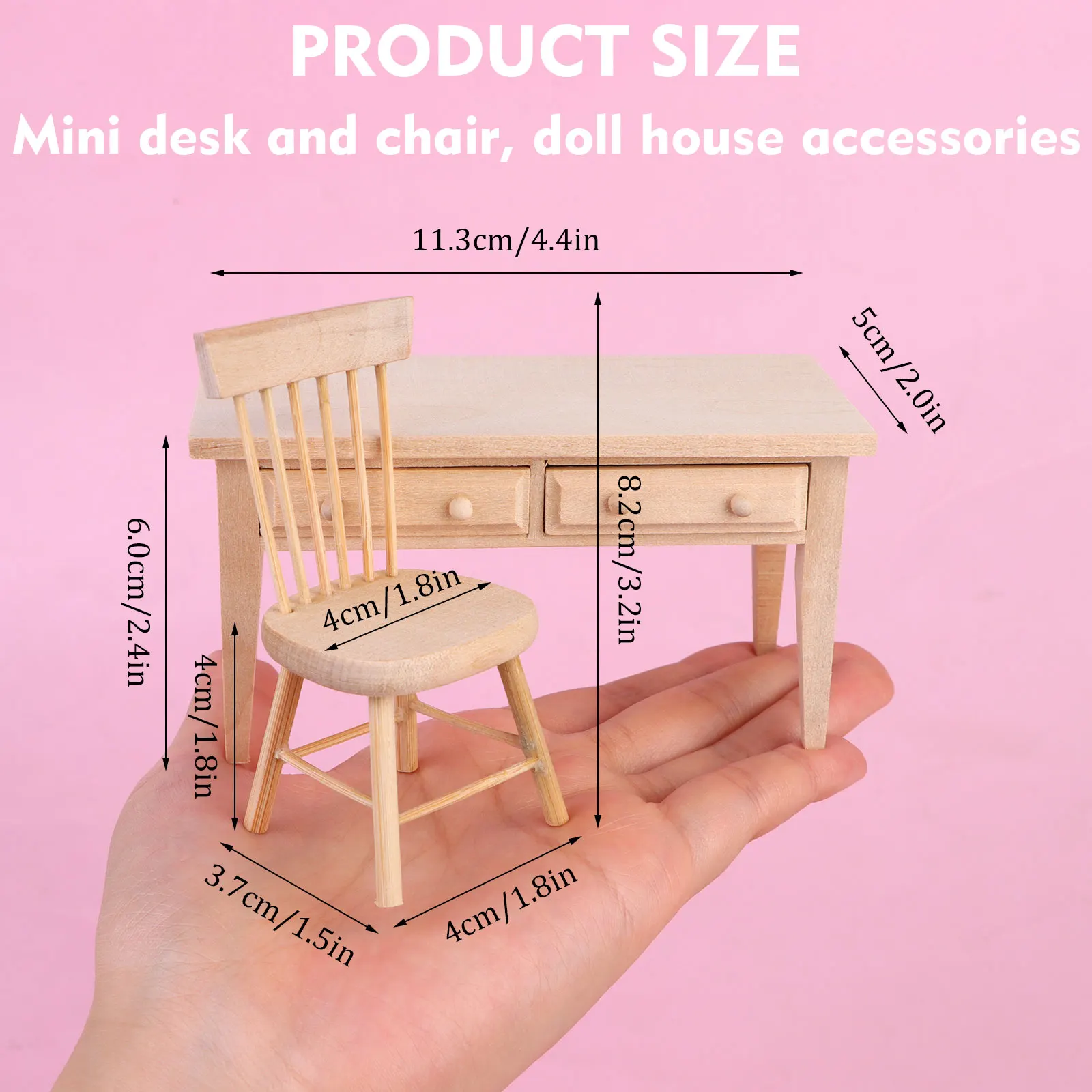 Wooden Dollhouse Furniture Mini Dollhouse Furniture Desk Chair Set Miniature