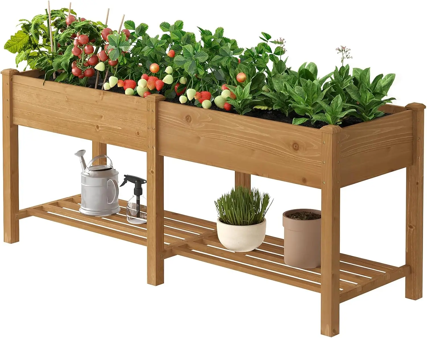 Backyard, Patio, Balcony, Wooden, Brown, Raised Garden Bed with Legs and Divider Bag for Herbs and Vegetables