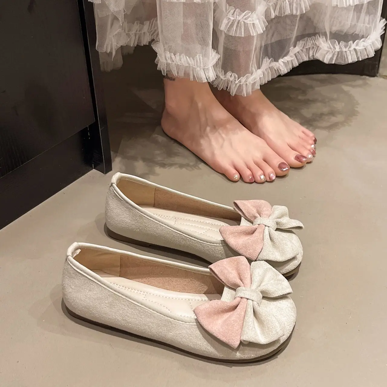

Женские туфли без каблука с бантом, низкий вырез, лето 2026, новинка, удобные, легкие, для юбок, модные