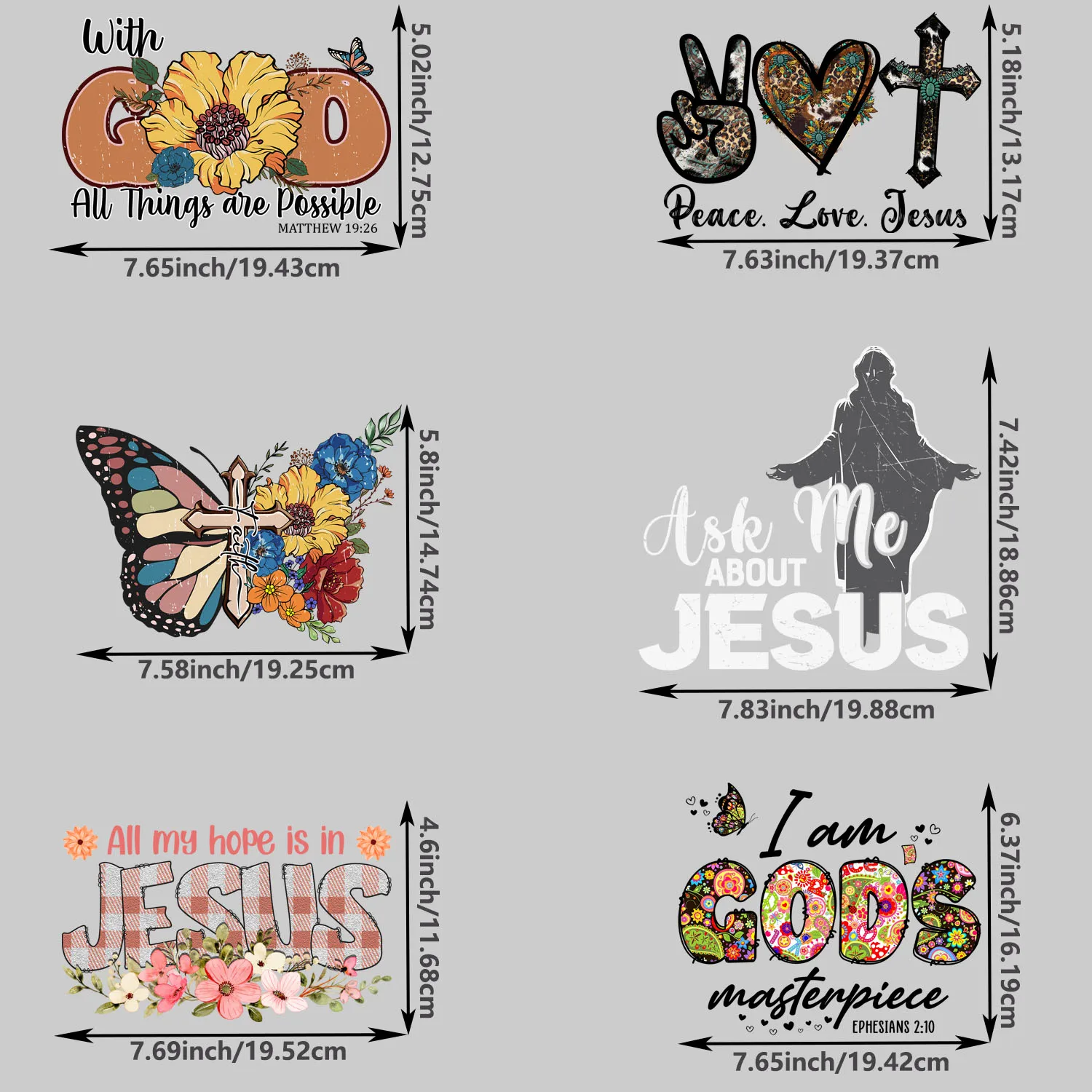 6Pcs Fashion JESUS Christ Lron-On Transfer Stickers,Vinyl Heat Transfer Patches For DIY Couple Clothing Pillow Backpack Craft