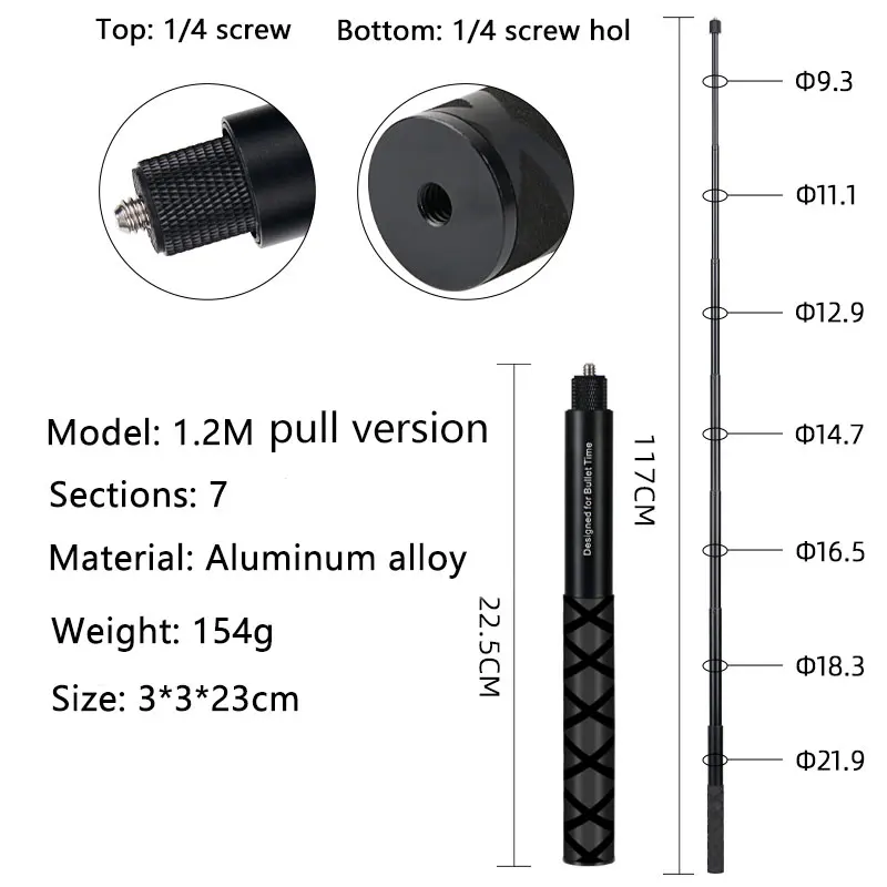 Tbest Palo Selfie Para Cámara De Acción – Aleación De Aluminio, 3 Secciones, 34–110 Cm, Bloqueo Giratorio, Resistente Al Agua – Para GO Ultra/X5/X4/X3 Y 360°