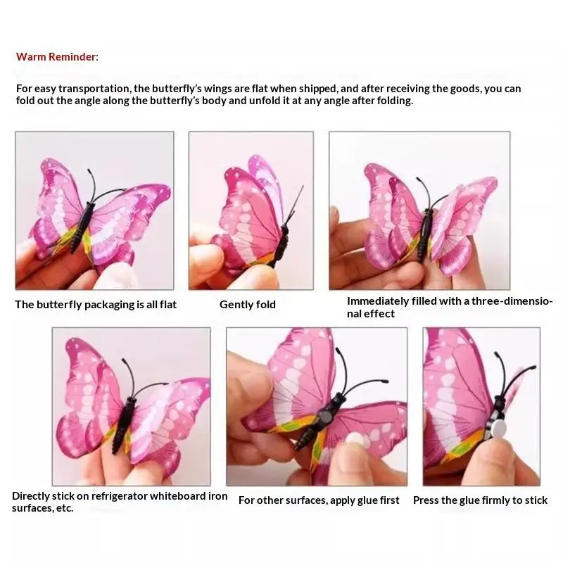 12Pcs 3D Butterfly Wall Decor Double Layer 3D Colorful Butterfly Wall Stickers Wedding Party Decorations Home Refrigerator Deca