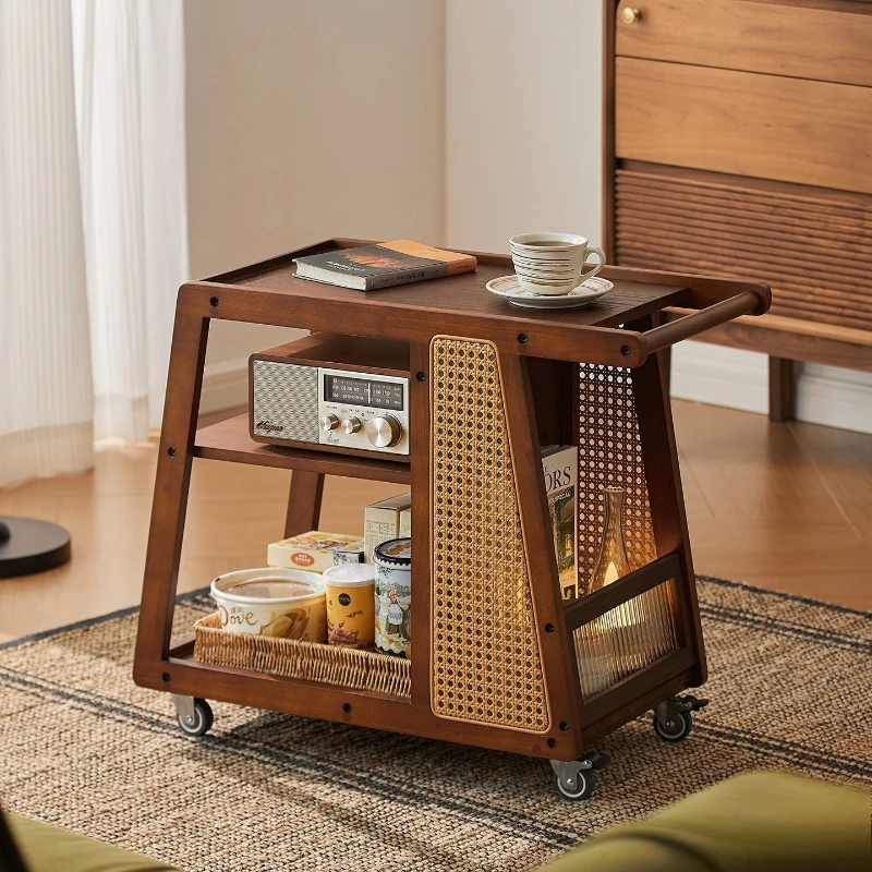 

Medieval living room wooden mobile snack trolley family dining car with table board balcony coffee table bedside storage table