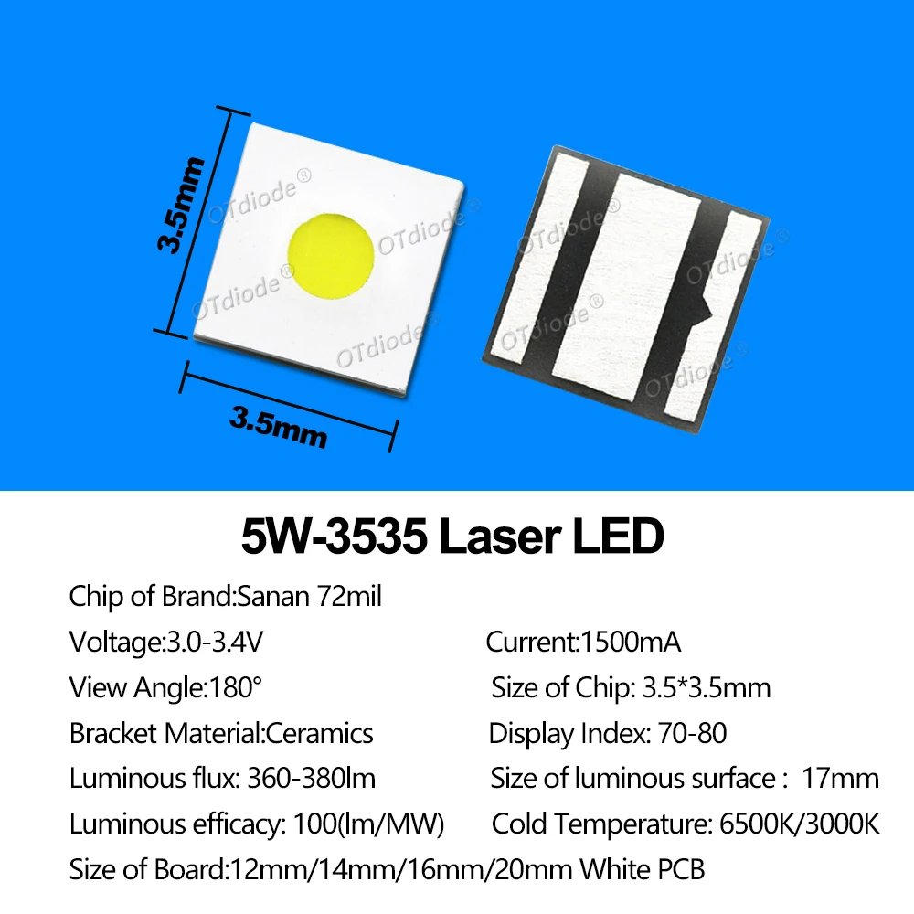 3535 Flat White Laser Bead Circular LED Chip 3W 5W Cold White Warm White Focus Flashlight LED High-Power 3V Ceramic Lamp 1500mA