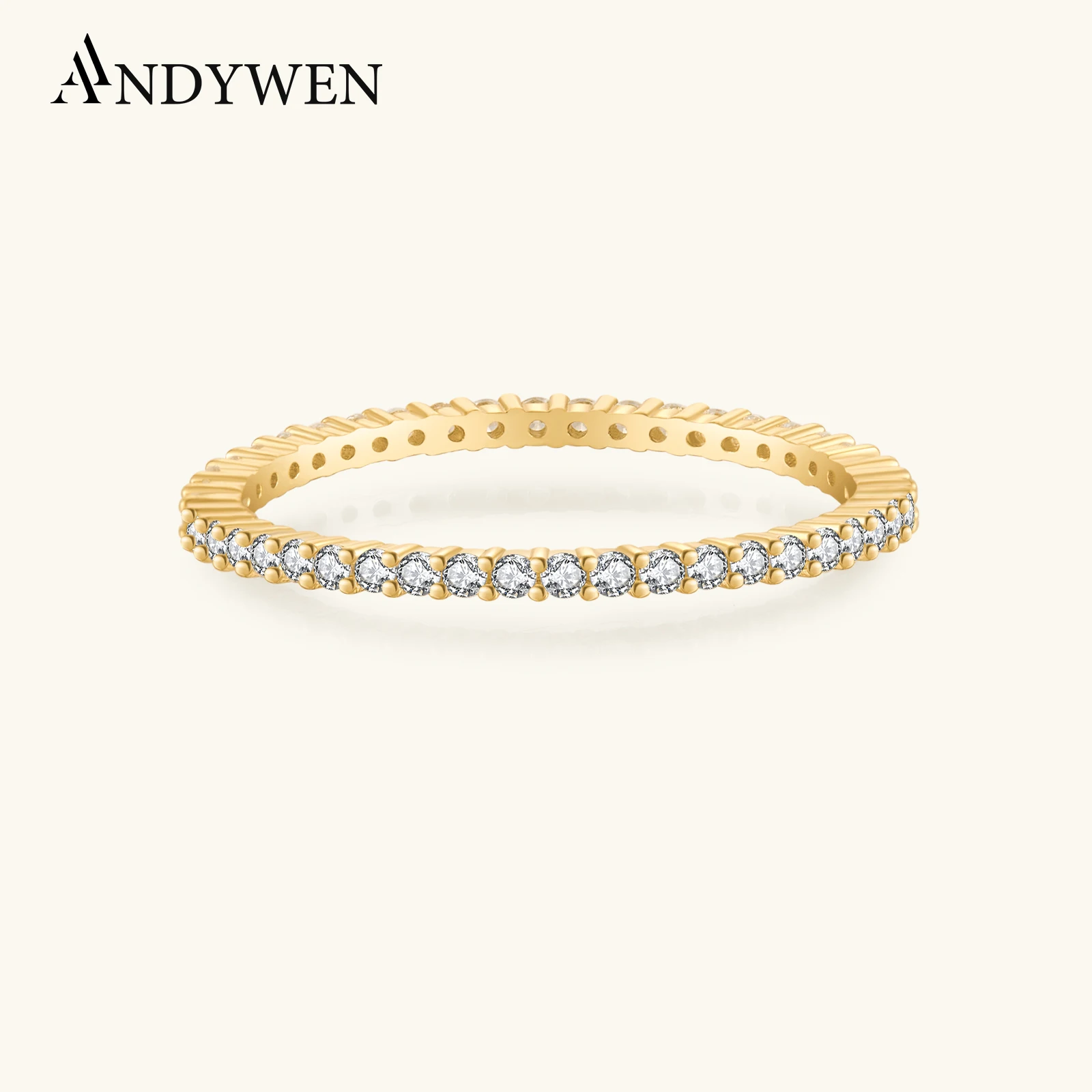 ANDYWEN 925 Sterling Silver Gold Full Zircon CZ Ring 2023 Pierścionki damskie Biżuteria ślubna Rock Punk Rock Punk Pierścionek Biżuteria Prezent