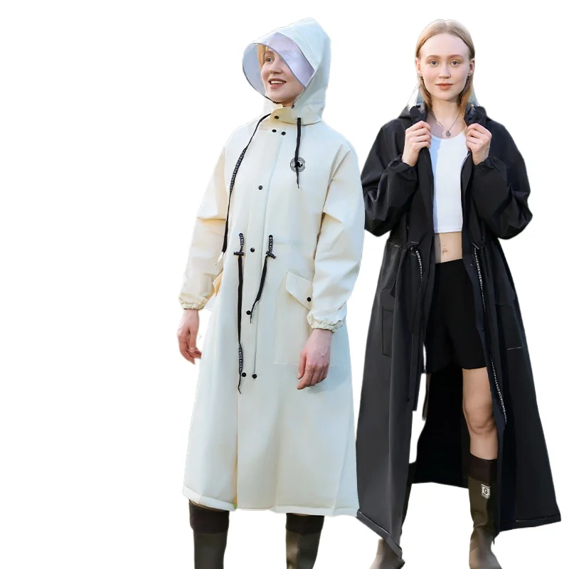 

EVA Rain Suit One-Piece Waterproof Windproof Long Trench Coat with Hood for Bike Riding Motorcycle Outdoor Hiking