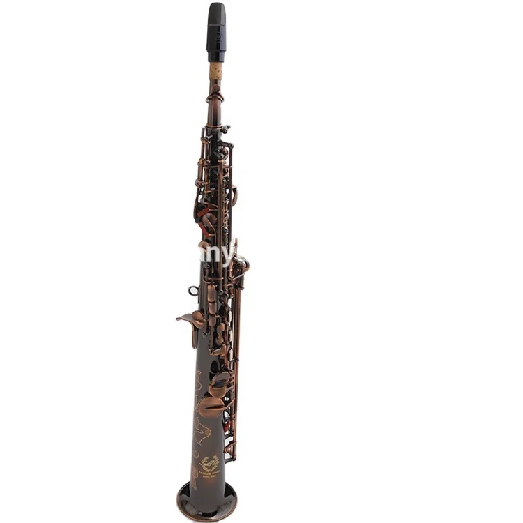 Antique Copper Straight Soprano Saxophone Hand Engraved Lacquered Finish for Band Exam & Daily Playing Performance