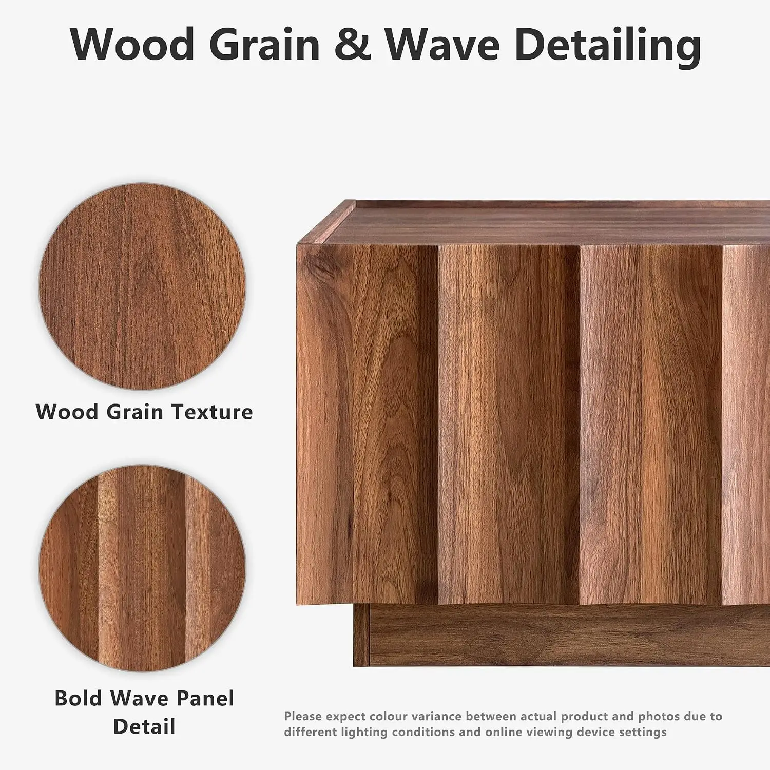 Square Coffee Table Wave Design Storage Walnut, Customized