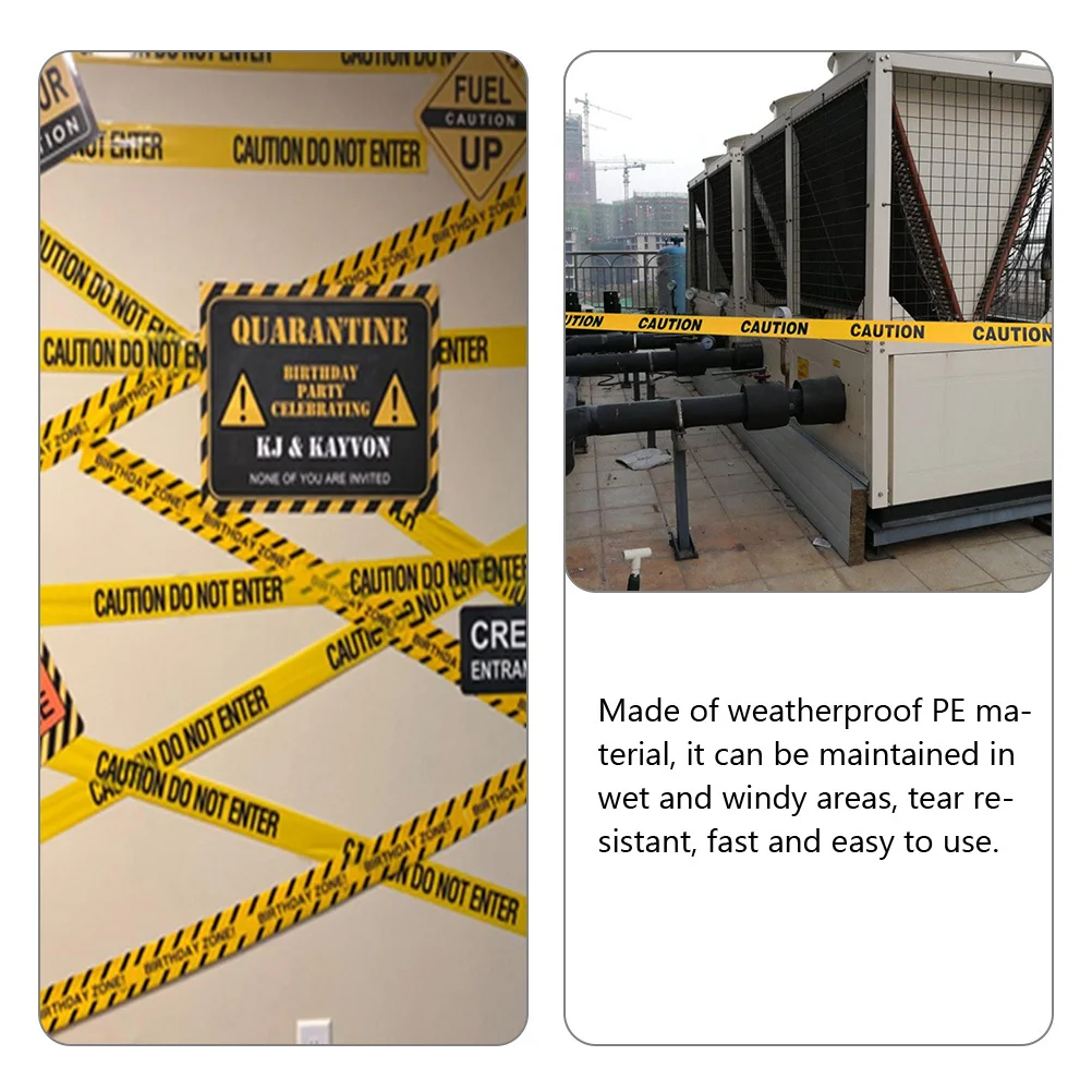 2 لفات شريط تحذير أصفر مقاوم للطقس مادة البولي ايثيلين مقاومة للتمزق مشرقة وضوح عالية لتحذير مخاطر موقع البناء