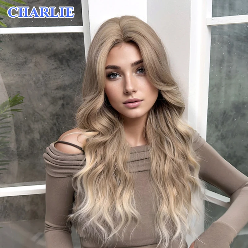 Ombre Gloden Synthetic Wig Long Wavy Wigs Large scalp Heat Resistant Fiber for Women Hair Daily Cosplay Party Use