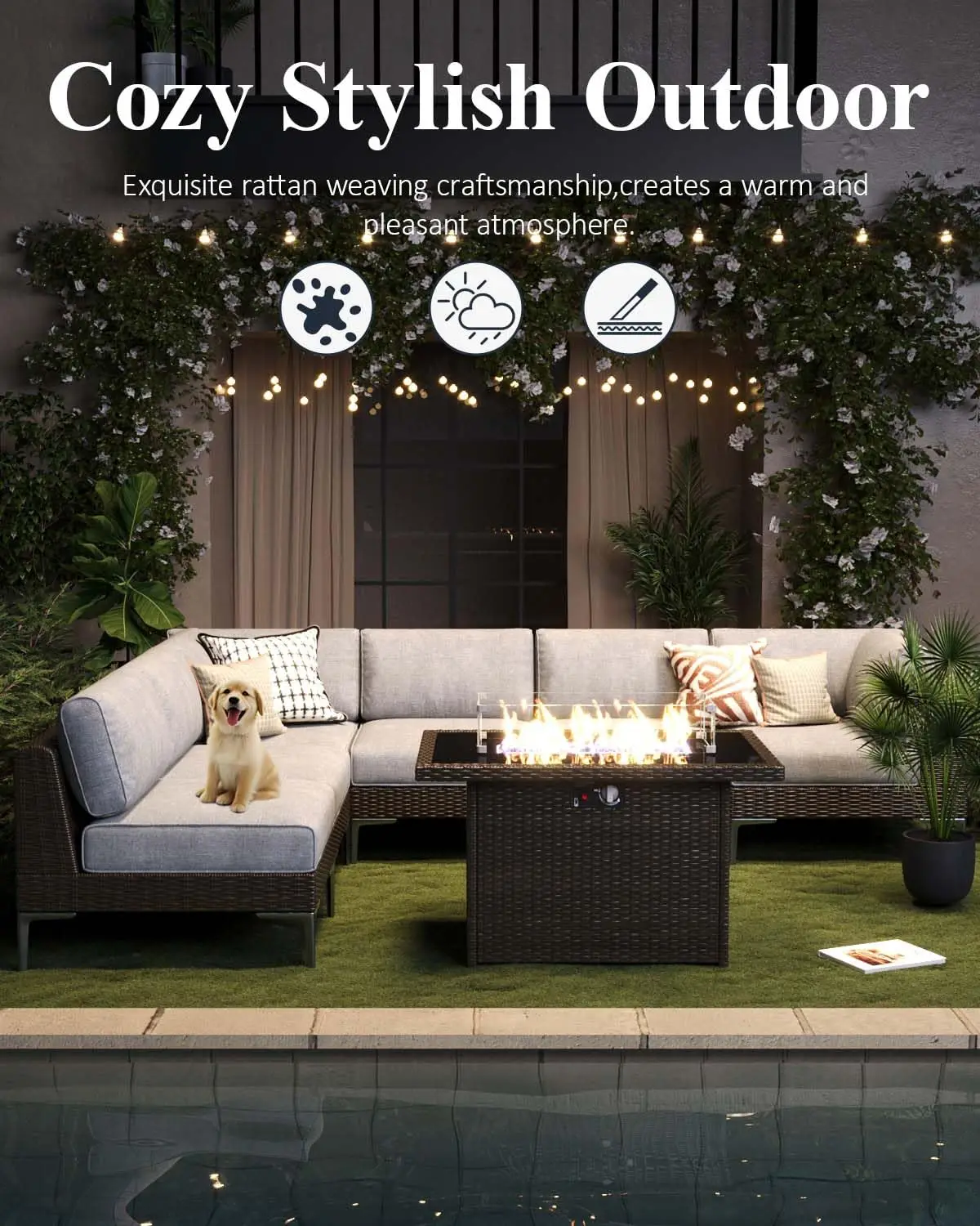 Outdoor Outdoor Modular Wicker Sectional Sofa With Fire Pit Table Patio Furniture Set Deep Seating Thick Cushions 8-Piece, Customized - Aliexpress Deal