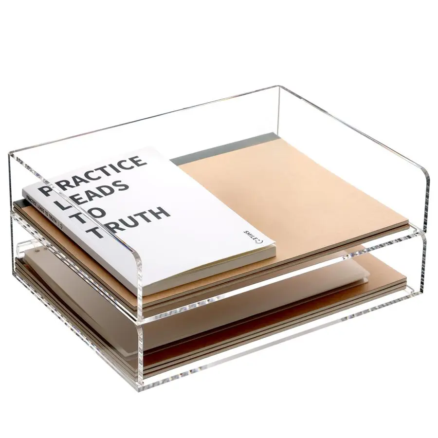 

Acrylic Paper Tray Organizer for Desk,Desk Organizers and Accessories,2 Pack Stackable Paper Organizer for Letter,Documents,Book
