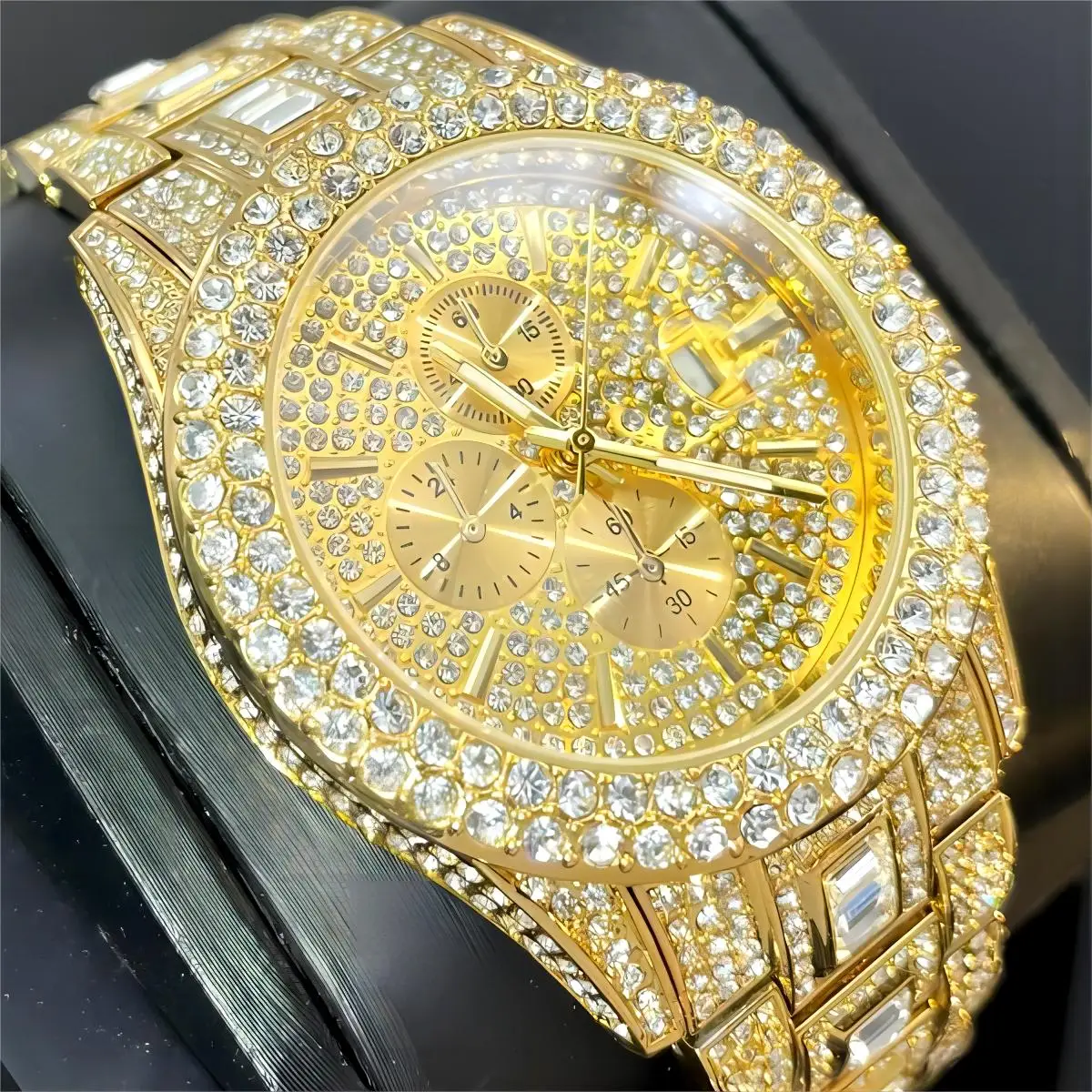 PLADEN Gold Iced Watches Mens Luxury Stainless Steel Quartz Clock Male Fashion Hip Hop Diamond Jewelry Wristwatch Reloj Hot Sell