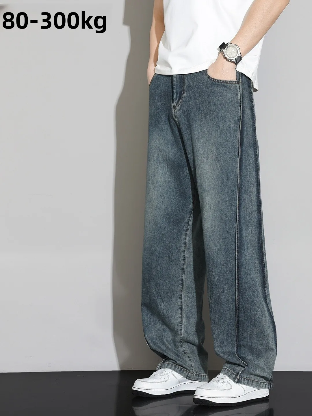 

Extra Large Size Men's Jeans Casual Straight Leg Wide Leg Loose Fit Faionable plus Size Jeans for Fat Men Spring Autumn