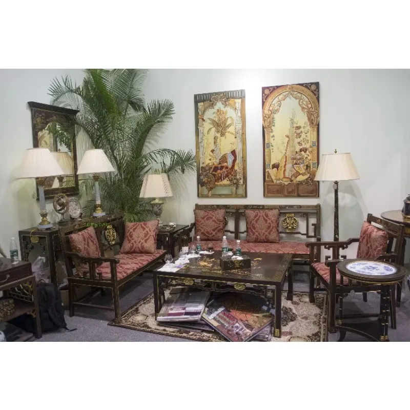 DSA luxury new Chinese classical solid wood red-brown sticker gold foil hand-painted peony coffee table corner