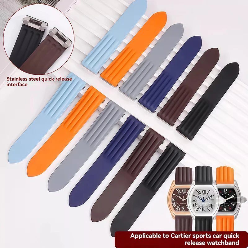 Quick Release Fluorine Rubber Watch Strap For Cartier Sport Roadster WE500260 W6206018 19mm 20mm Special Interface watchband