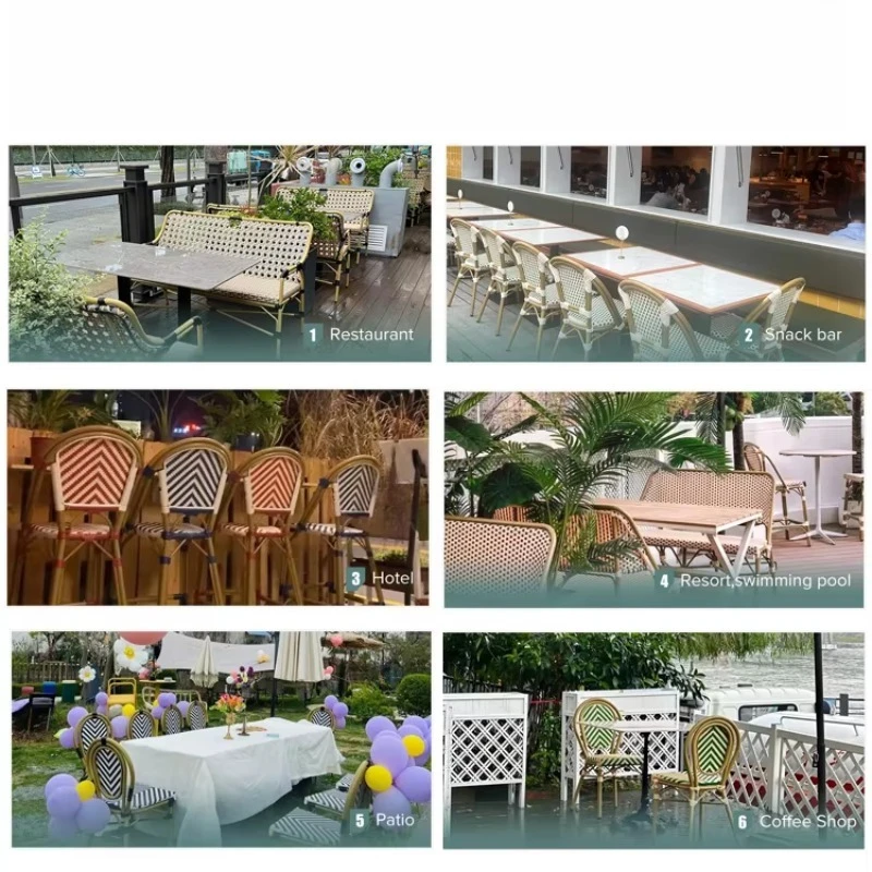 Muebles de exterior franceses con marco de aluminio, nueva silla de comedor de ratán para cafetería, bar y jardín