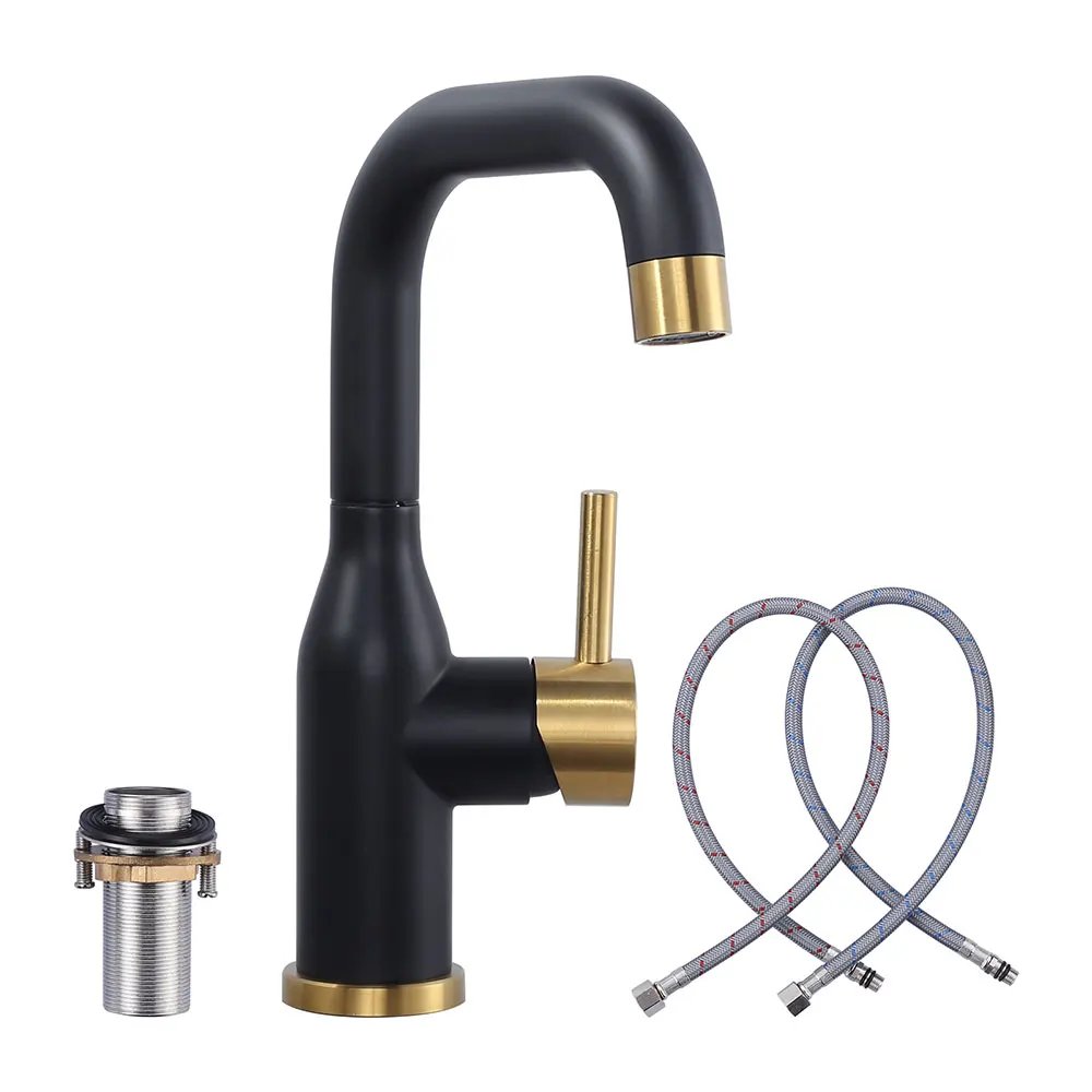 

Modern Single Handle Sink Faucet for Small Kitchen/Bathroom, Black and Gold Wet Bar Tap Stainless Steel Prep Sink Faucet