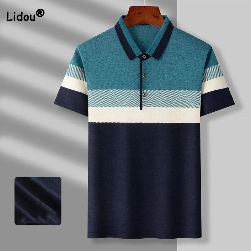 

Casual Fashion Contrast Color Short Sleeve Men's Polo T Shirt Summer All-match Loose Spliced Button Tops Trend Male Clothes