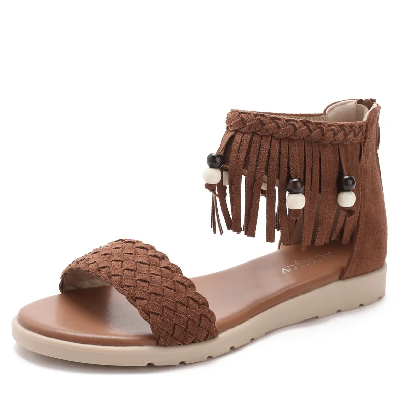 

Плетеные вручную богемные сандалии с бахромой, этнические повседневные римские туфли для отпуска