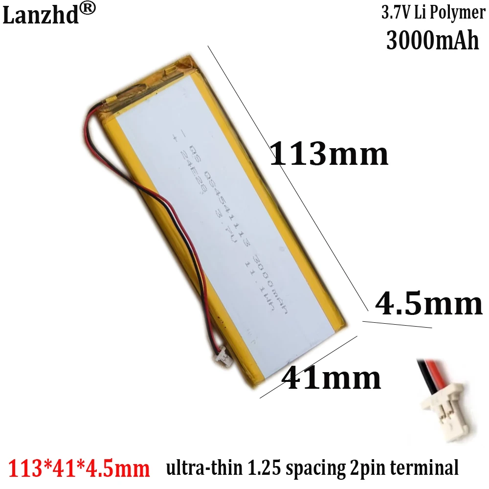 

4541113 polymer lithium battery 3.7V For slender wireless keyboard lithium battery 3000mAh with ultra-thin 1.25 2pin terminal