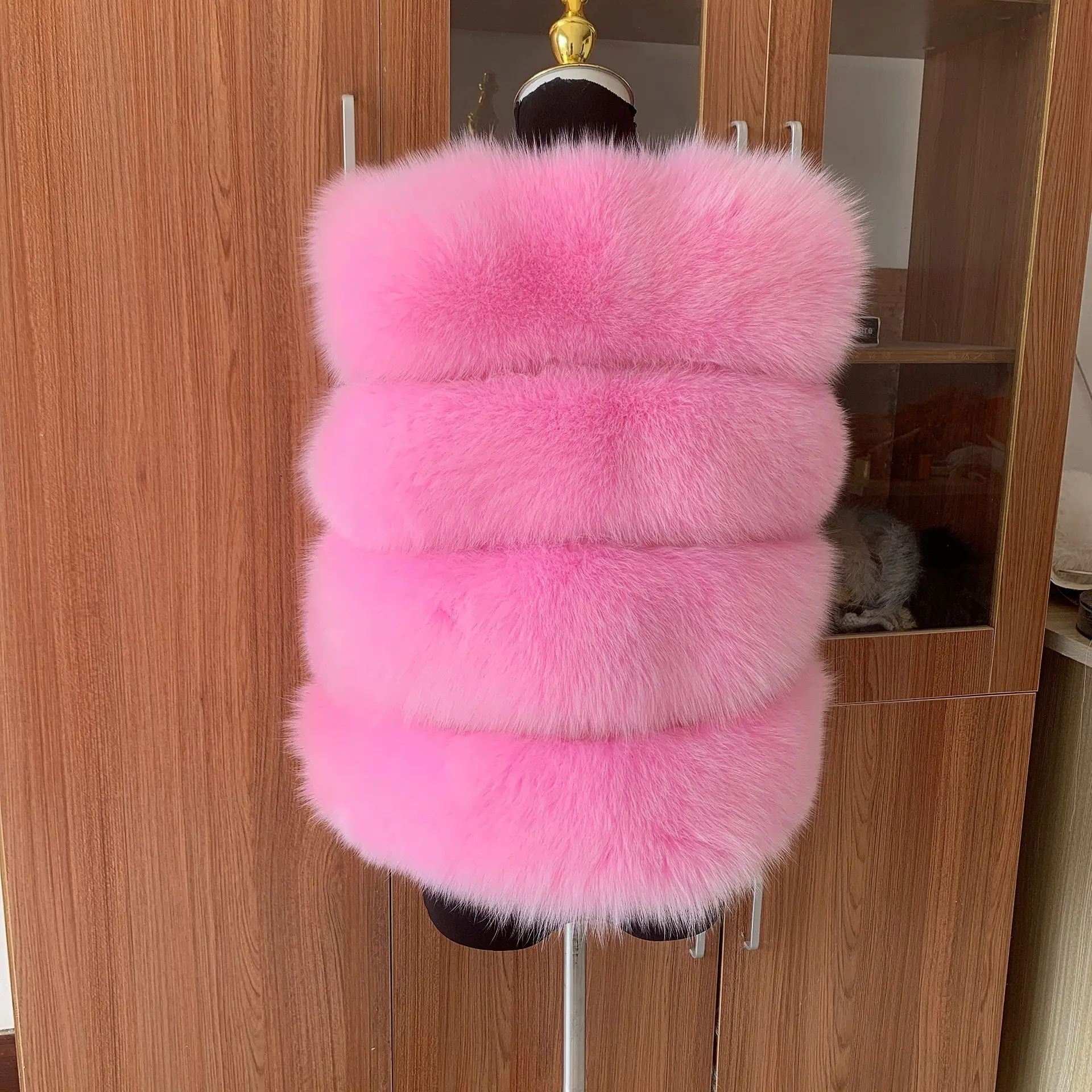 Natural genuine fox fur vest Pink popular real fur warm vest High quality women\'s autumn winter warm jacket Luxury fur coat