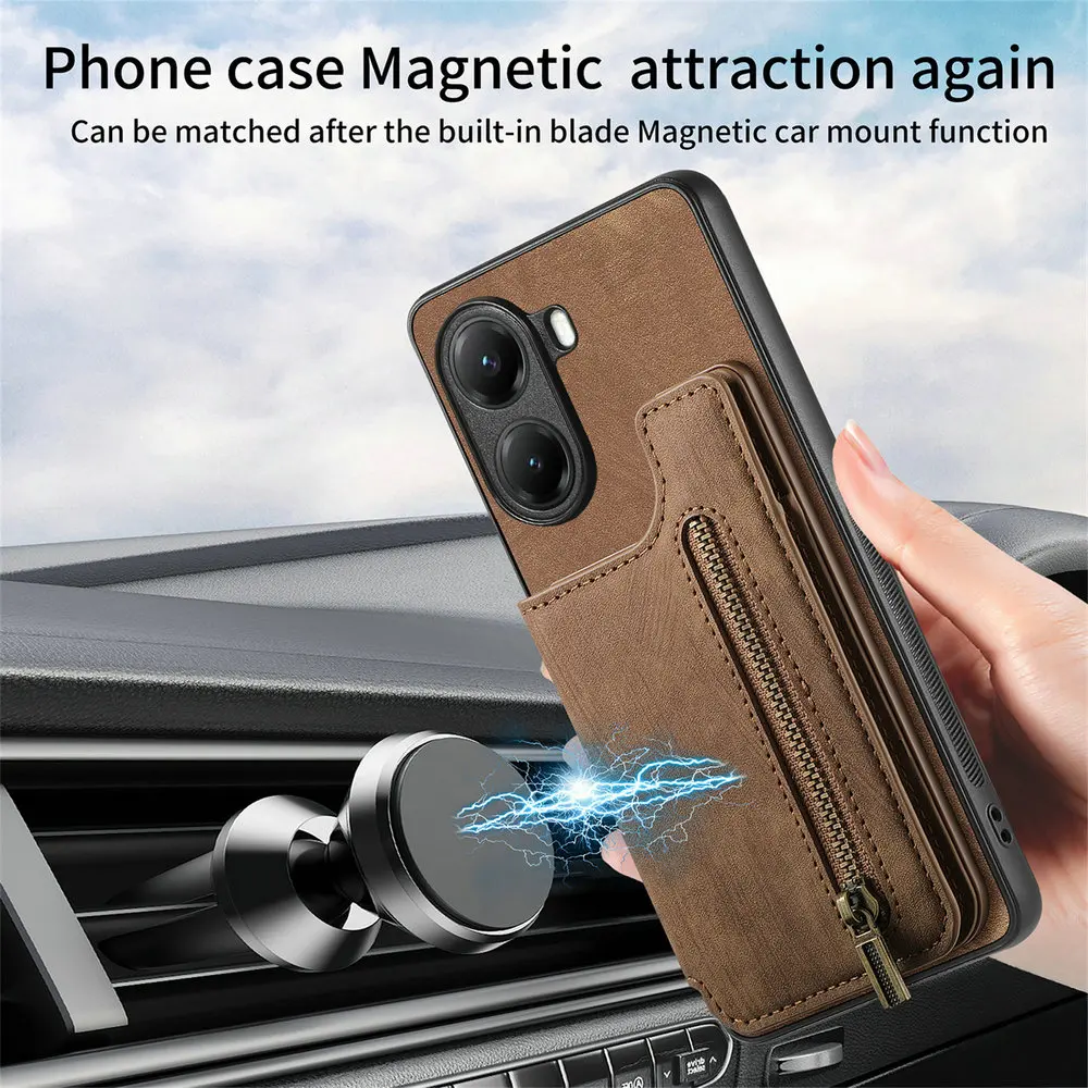 Etui z zamkiem błyskawicznym i portfelem ze skóry do Xiaomi Poco X8 Pro Max M8 X8 F8 F7 X7 F6 X6 M6 Pro 5G, tylna obudowa do Poco F9 Ultra M8 F7 X7 Funda — zdjęcie produktu 2
