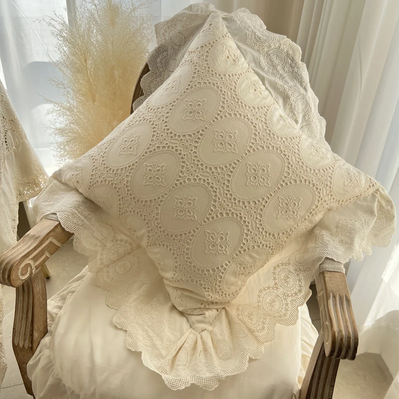 

Retro American Pure Cotton Hollow out Bedroom Living Room Lace Trim Square Pillow Cuion Home Decorative Square Pillow
