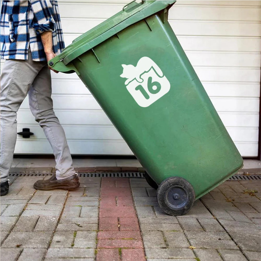 4Pcs Cute Cat Custom House Number Vinyl Stickers Wheelie Bin Number Stickers Wall Decal DIY Rubbish Trash Bin